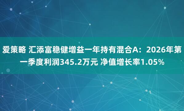 爱策略 汇添富稳健增益一年持有混合A：2026年第一季度利润345.2万元 净值增长率1.05%